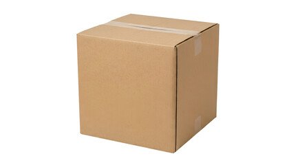 Fototapeta premium Closed cardboard box with adhesive tape isolated on transparent background
