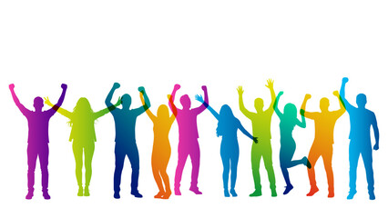 Naklejka premium sagome, silhouette, gruppo di persone, felici, gioia, felicità, persone, gente felice, buon umore