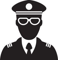 Obraz premium Hand Drawn Male Pilot Black and White Avatar Illustration in Minimal Line Art Style Design