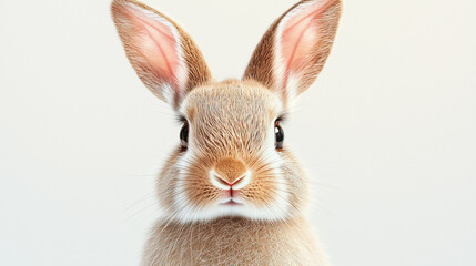Obraz premium A charming portrait captures the adorable essence of a fluffy brown rabbit with its ears perked up and its curious eyes gazing directly into the camera lens.