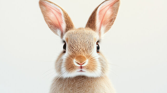 A charming portrait captures the adorable essence of a fluffy brown rabbit with its ears perked up and its curious eyes gazing directly into the camera lens.