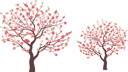 Blossoming cherry tree silhouettes against soft pastel background blossoms pink flowers white flowers © MstFeroja