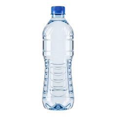 Naklejka premium Clear plastic water bottle with blue cap on white background isolated on transparent background