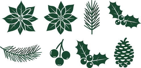 Set of stylized black and green maple leaves with acorns and seeds isolated on white background maple leaf © MstFeroja