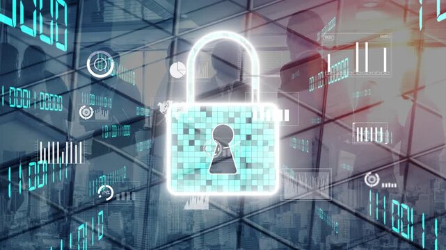 This image illustrates a modern digital security concept with a lock symbol, portraying the significance of cyber security and data protection in contemporary business settings. Xenic