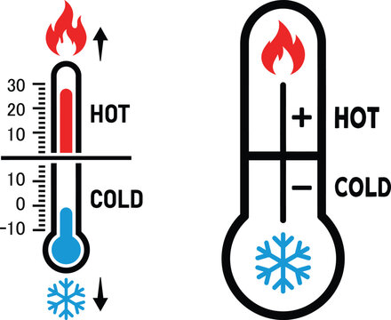 Hot and Cold Thermometer Comparison Icons &ndash; Temperature Scale Heat and Freezing Vector