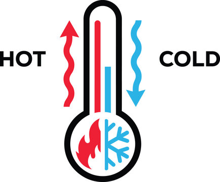 Hot and Cold Thermometer Icon &ndash; Temperature Rise and Drop Climate Indicator Vector
