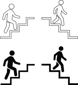 Up and Down Stairs Walking Icons Set &ndash; Staircase Direction Human Symbol Vector