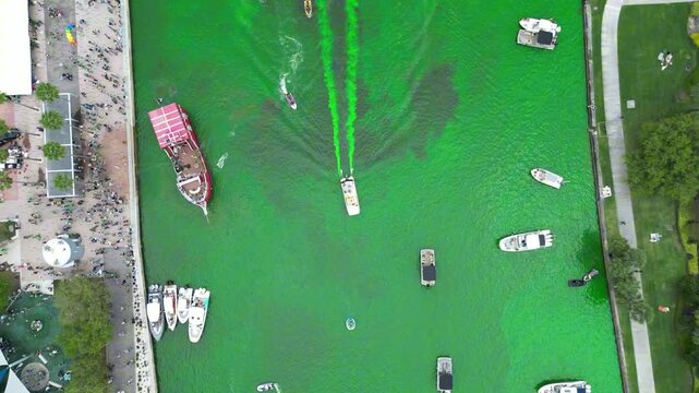 Aerial view of the tampa river on st patrick's day, River O'green Fest