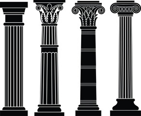 Obraz premium Ancient greek roman pillar vector set, antique column architectural elements for classic building and interior, education