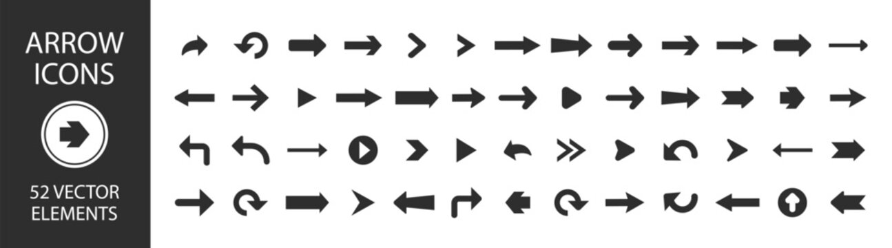 Arrow direction icon set vector sign symbol navigation pointer interface ui cursor move forward backward up down left right line collection element shape design on transparent background