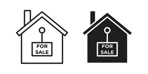 Fototapeta premium House for sale icon. Black and White Vector Illustrations. line icon vector pictogram