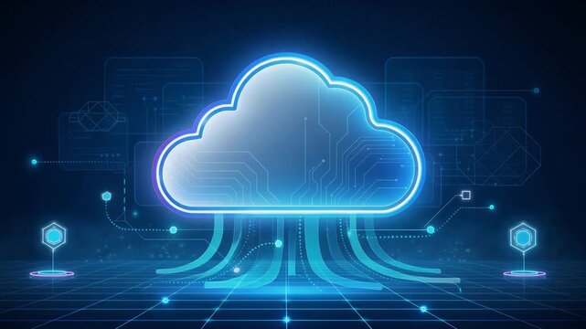 Dynamic video showcasing cloud computing power with data flow animation for technology and digital innovation