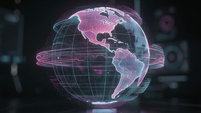 Glowing digital globe with real-time data visualization for dynamic technology and global connectivity