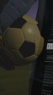 Vertical video: Glove bringing ball into view as keeper holding, sports HUD showing, preparing save