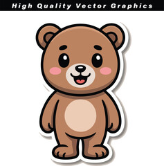 Obraz premium Small brown teddy bear mascot standing upright with a cheerful open-mouthed smile, perfect for children's branding or cute sticker designs.