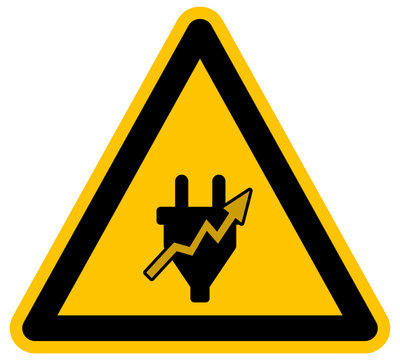 Se&ntilde;al de advertencia amarilla con enchufe el&eacute;ctrico y gr&aacute;fico de aumento de costes de energ&iacute;a ilustraci&oacute;n vectorial