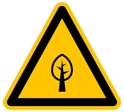 Se&ntilde;al de advertencia amarilla con icono de &aacute;rbol naturaleza y protecci&oacute;n del medio ambiente ilustraci&oacute;n vectorial