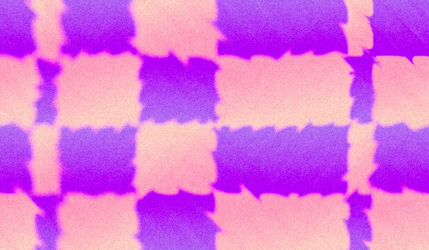 Abstract grainy noise texture background with distorted purple and pink checkered pattern, blurred liquid warp effect and soft film grain overlay for retro-futuristic banner, creative zine header