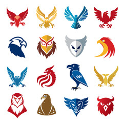 Naklejka premium Collection of sixteen bird logo templates on white background