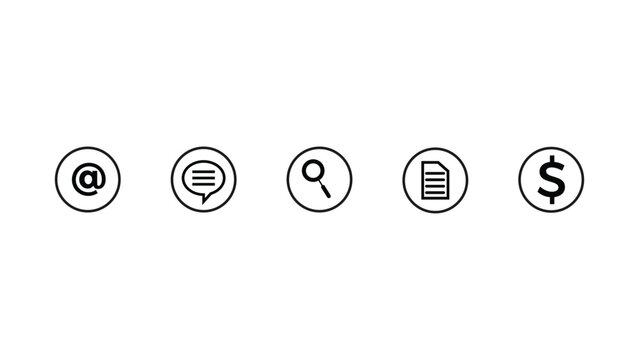Minimal Line Communication Icons Set Email Chat Search Document Dollar Symbol