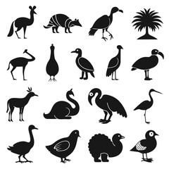 Obraz premium Silhouetted Animal Collection: Wildlife, Birds, and Exotic Animals