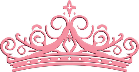 An ornate pink tiara with smooth glossy shading and intricate swirling filigree details is centered © Baby AI
