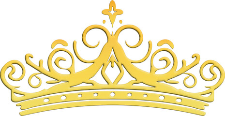 An elegant ornamental tiara illustration in a soft gold gradient with intricate swirling filigree details © Baby AI