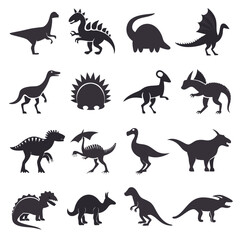Collection of dinosaur silhouettes illustrating prehistoric reptile diversity © Xihan