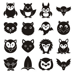 Fototapeta premium Monochrome Animal Icons in Flat Vector Style Collection
