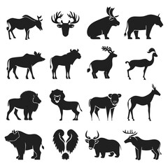 Fototapeta premium Silhouetted animals collection depicting wildlife species in flat style