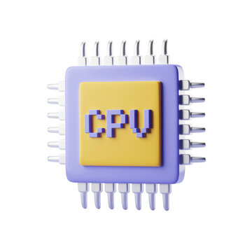 Central processing unit CPU computer hardware component  electronic device with pins and yellow core transparent background