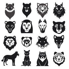 Fototapeta premium Black and White Animal Icons Vector Design Collection