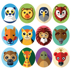 Fototapeta premium Cute geometric animal icons representing a variety of species