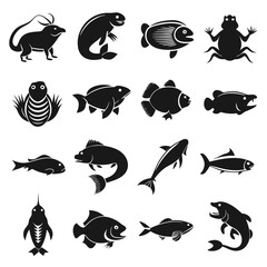 Assorted aquatic animals silhouette illustration perfect for iconography and design © Xihan