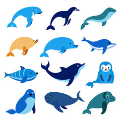 Obraz premium Cartoon aquatic mammal collection illustration for children's themes