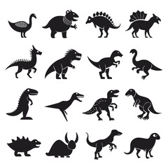 Collection of diverse dinosaur silhouettes on a white background © Xihan