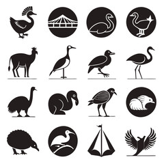 Fototapeta premium Collection of minimalist black and white bird and design elements