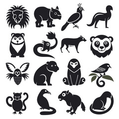 Fototapeta premium Black and white animal icons collection vector design template