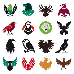 Fototapeta premium Collection of stylized bird logos and icons on white