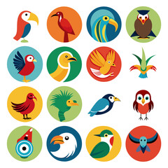 Fototapeta premium Collection of stylized bird icons set in colorful circles