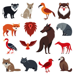 Fototapeta premium Stylized animal illustration showcasing diverse fauna in flat design