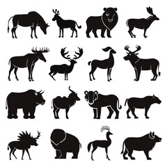 Fototapeta premium Silhouetted wildlife vector illustration featuring various animal species