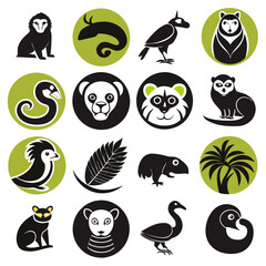 Fototapeta premium Collection of animal and plant icons in graphic style
