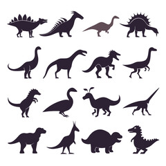 Silhouetted dinosaurs collection vector illustration isolated on white background © Xihan