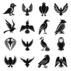 Fototapeta premium Collection of stylized bird icons in black and white