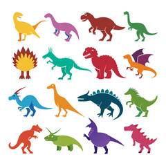 Collection of Colorful Dinosaur Silhouettes on White Background © Xihan