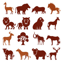 Fototapeta premium Silhouette illustrations of various animals, wildlife concept and design