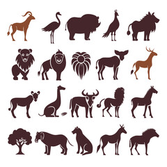 Fototapeta premium Diverse Animal Silhouettes Representing Wildlife in a Vector Set