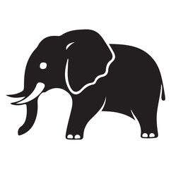 Fototapeta premium Stylized Black Elephant Vector Icon with White Tusks, Side View, Ideal for Wildlife Themes, Logos, and Educational Graphics